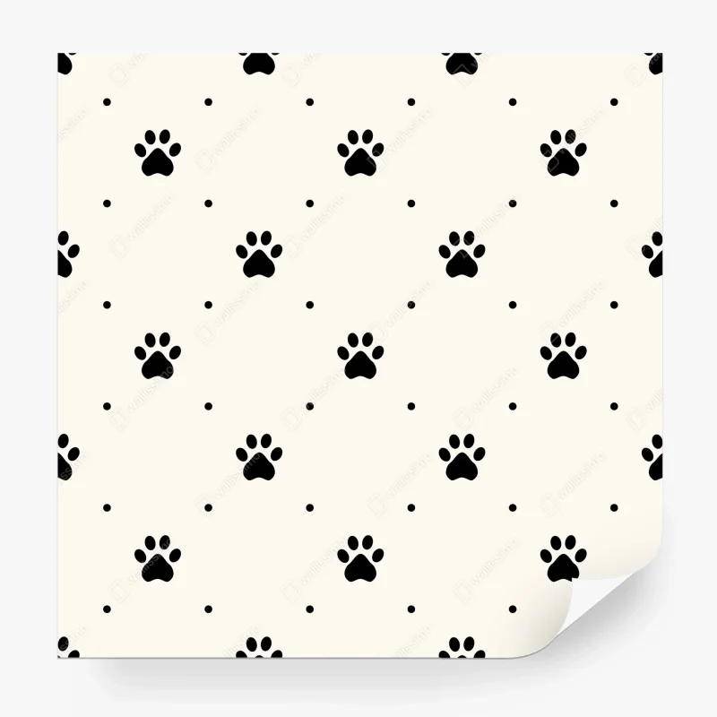 Papier peint motif pattes de chien minimaliste sur fond crème – Wallnifity®