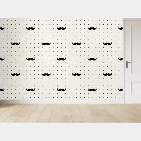 Papier peint motif moustaches rétro noir et blanc – Wallnifity®