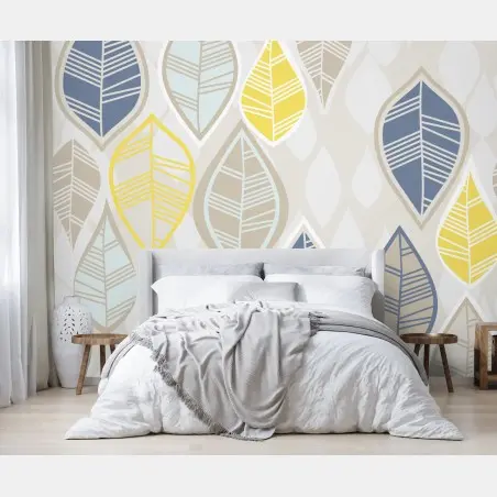 Papier peint motif feuilles scandinaves pastel – Wallnifity®