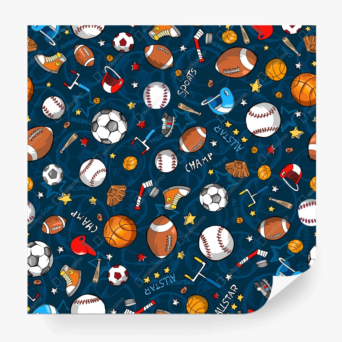 Papier peint motif sportif coloré: ballons et accessoires – Wallnifity® Papier peint motif sportif coloré: ballons et accessoires – Wallnifity®