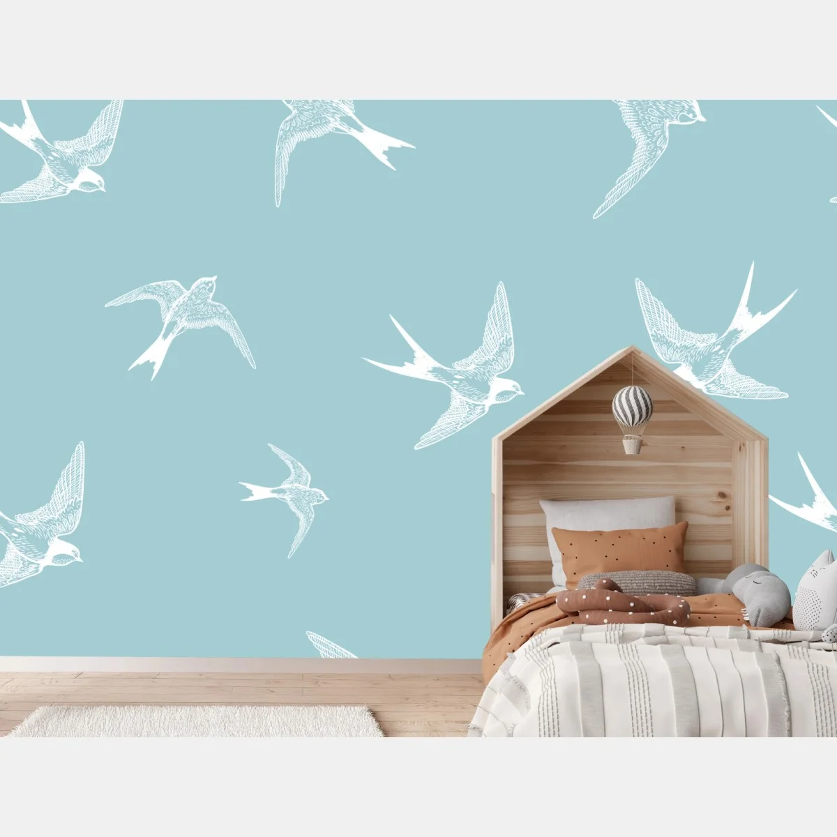 Papier peint motif d'hirondelles en vol sur fond bleu pastel – Wallnifity® Papier peint motif d'hirondelles en vol sur fond bleu pastel – Wallnifity®