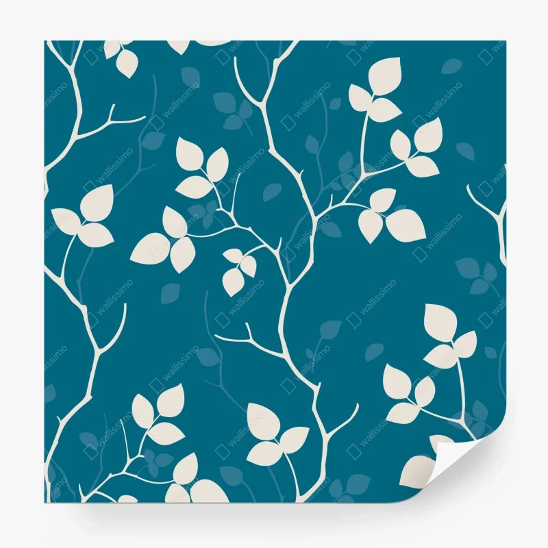 Papier peint motif feuilles blanches sur fond bleu canard – Wallnifity® Papier peint motif feuilles blanches sur fond bleu canard – Wallnifity®
