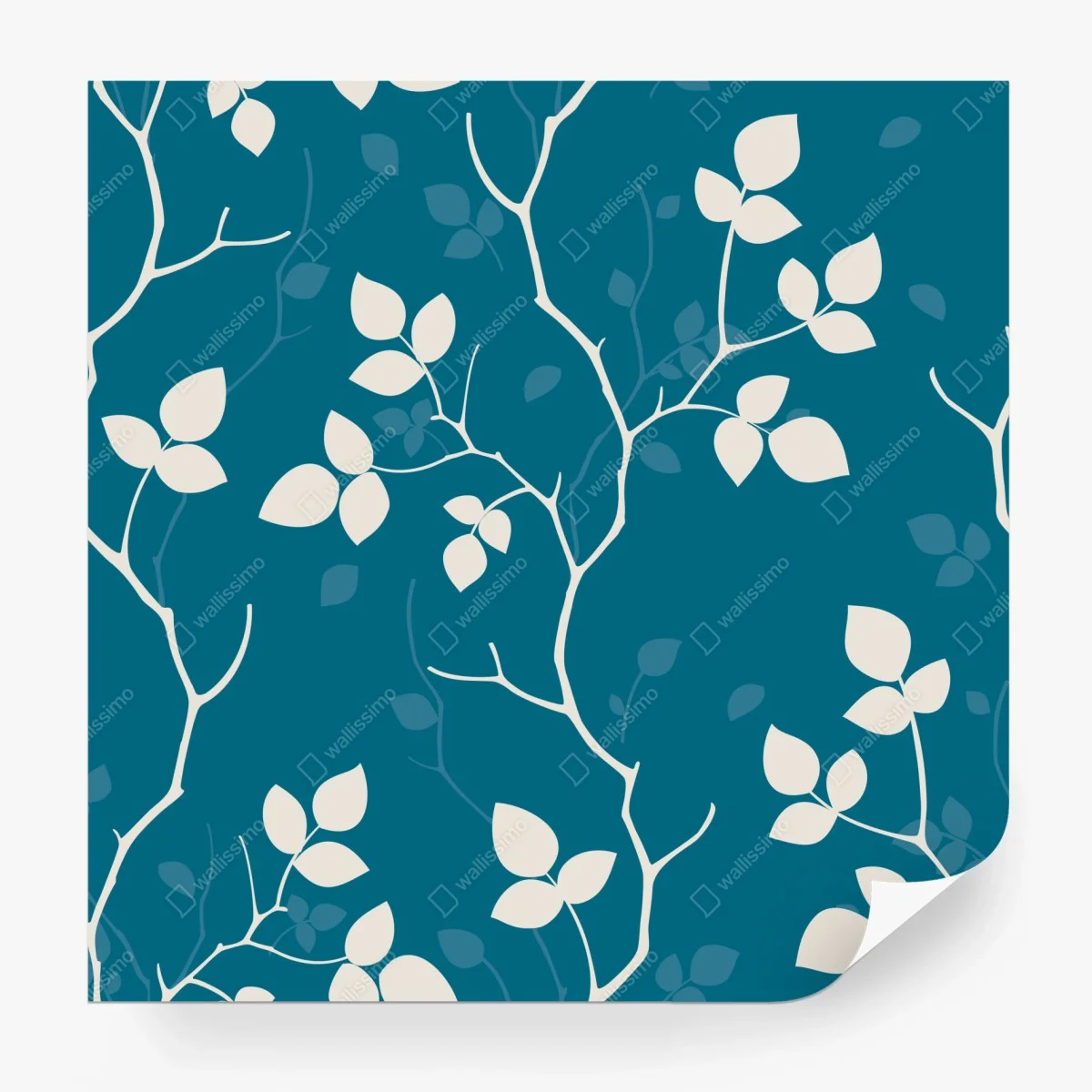 Papier peint motif feuilles blanches sur fond bleu canard – Wallnifity® Papier peint motif feuilles blanches sur fond bleu canard – Wallnifity®