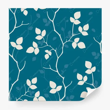Papier peint motif feuilles blanches sur fond bleu canard – Wallnifity®