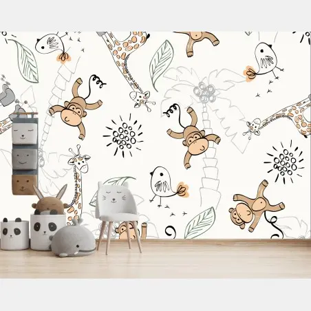 Papier peint motif jungle mignon pour chambre d'enfant – Wallnifity®