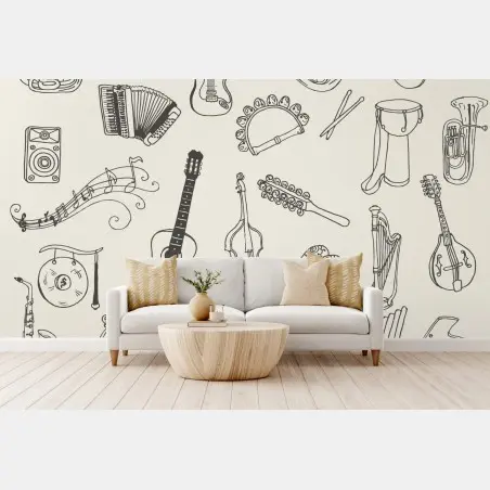 Papier peint collection d'instruments de musique dessinés à la main – Wallnifity®