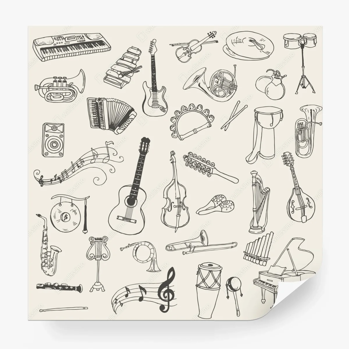 Papier peint collection d'instruments de musique dessinés à la main – Wallnifity® Papier peint collection d'instruments de musique dessinés à la main – Wallnifity®