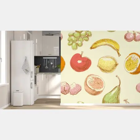 Papier peint motif de fruits croquis colorés – Wallnifity®