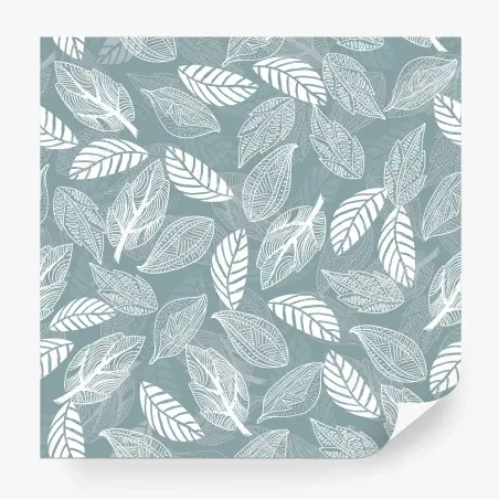 Papier peint motif feuilles blanches sur fond bleu-gris – Wallnifity®