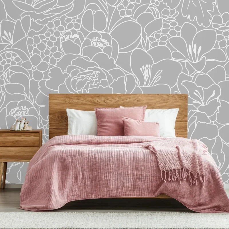 Papier peint motif floral monochrome élégant – Wallnifity® Papier peint motif floral monochrome élégant – Wallnifity®