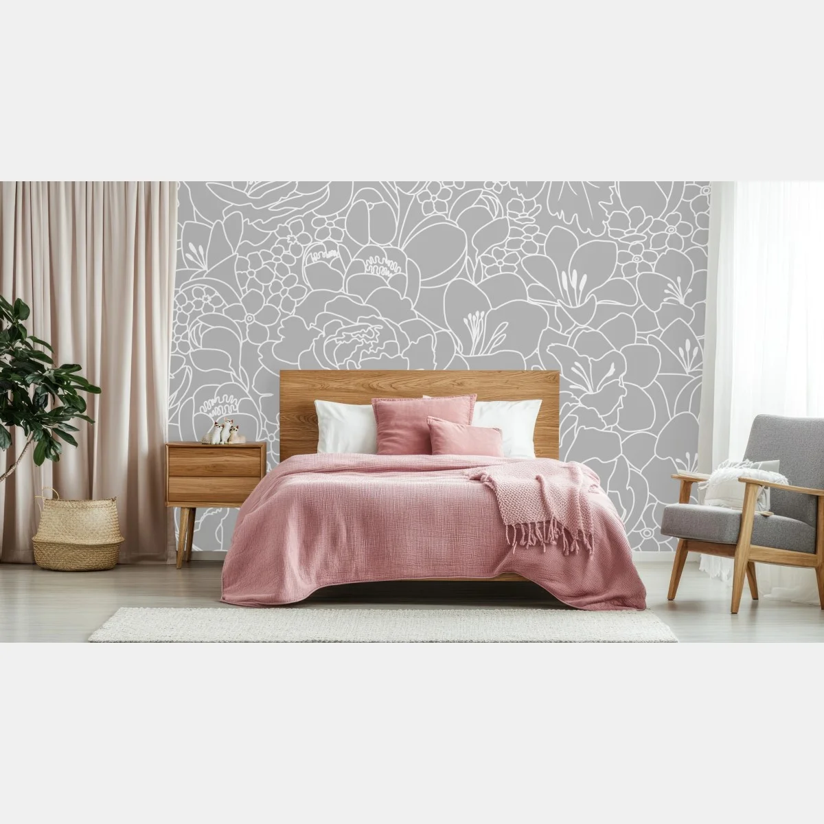 Papier peint motif floral monochrome élégant – Wallnifity® Papier peint motif floral monochrome élégant – Wallnifity®
