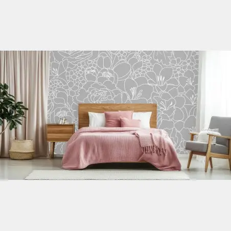 Papier peint motif floral monochrome élégant – Wallnifity®