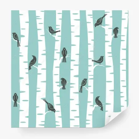 Papier peint oiseaux sur troncs de bouleau menthe – Wallnifity®