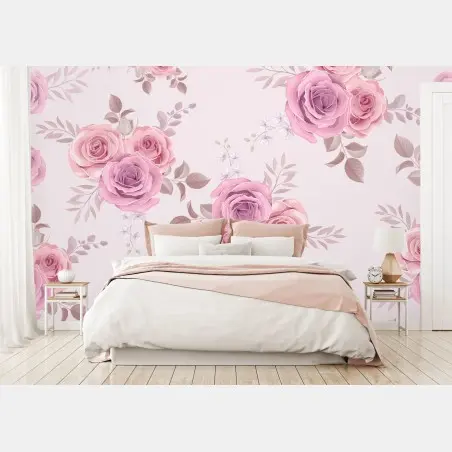 Papier peint motif floral de roses pastel – Wallnifity®