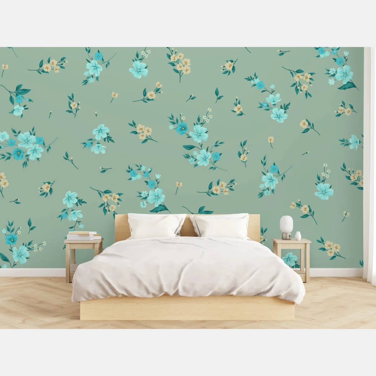 Papier peint motif floral menthe et turquoise – Wallnifity® Papier peint motif floral menthe et turquoise – Wallnifity®