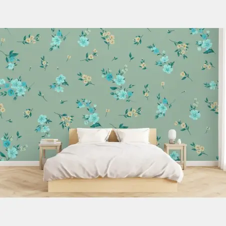 Papier peint motif floral menthe et turquoise – Wallnifity®