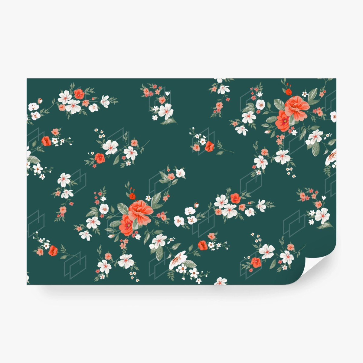 Papier peint élégant motif floral corail sur fond vert – Wallnifity®