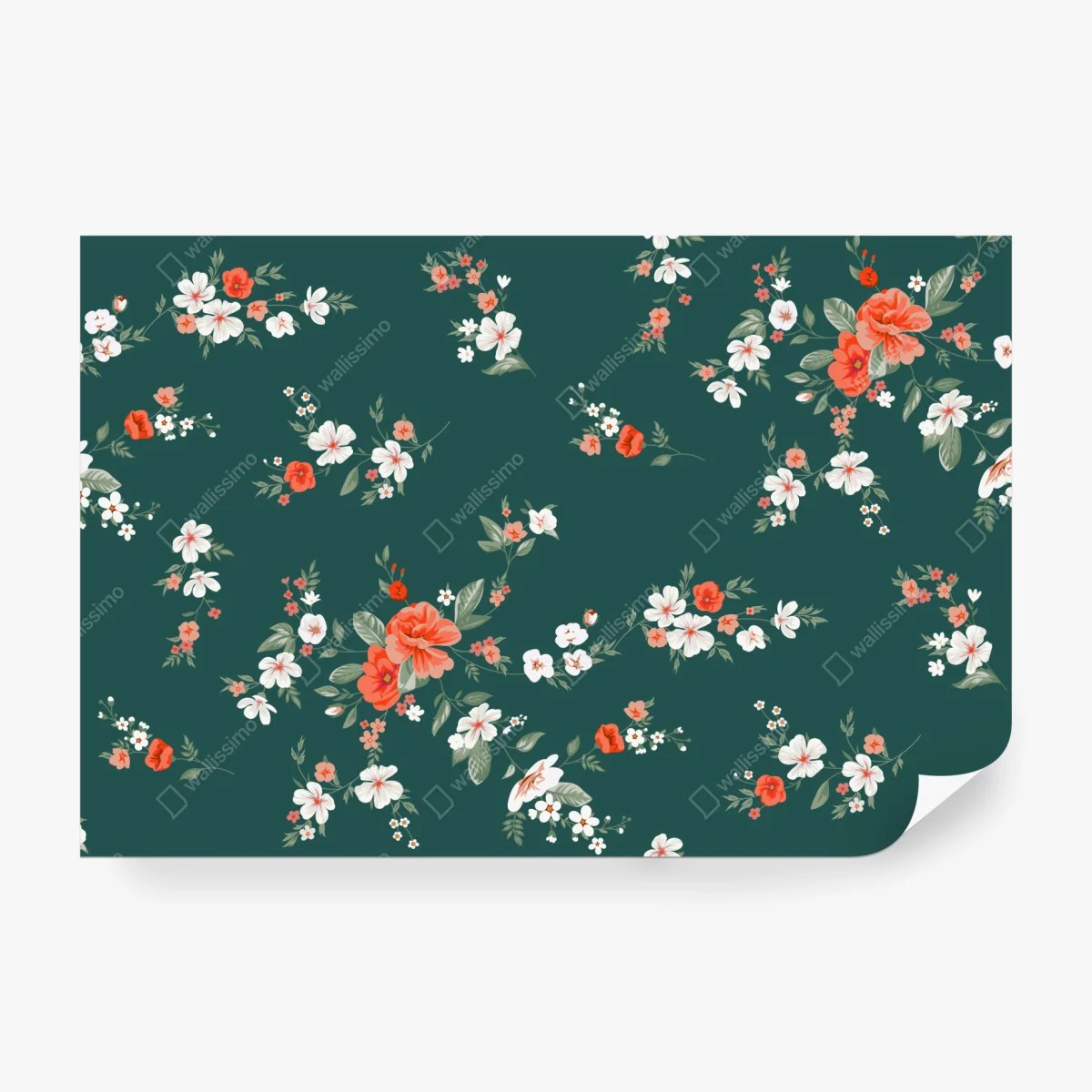 Papier peint élégant motif floral corail sur fond vert – Wallnifity® Papier peint élégant motif floral corail sur fond vert – Wallnifity®