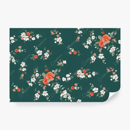 Papier peint élégant motif floral corail sur fond vert – Wallnifity®