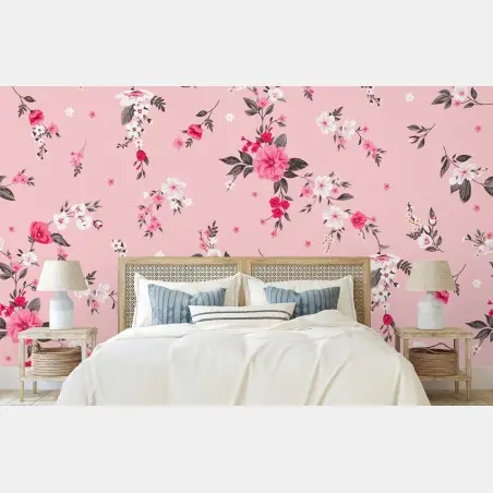Papier peint douceur florale rose et blanche – Wallnifity®