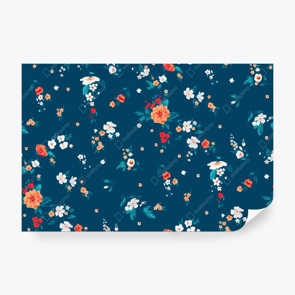 Papier peint motif floral rétro sur fond bleu profond – Wallnifity® Papier peint motif floral rétro sur fond bleu profond – Wallnifity®