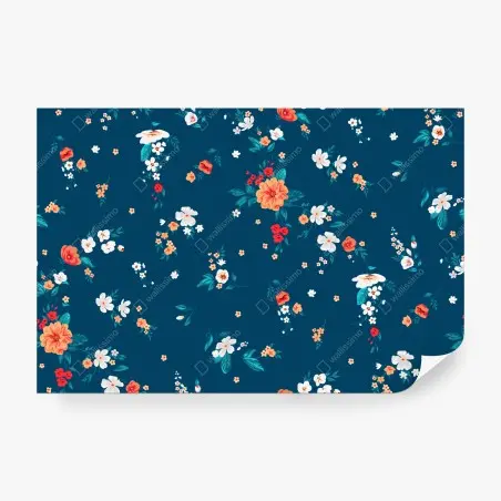 Papier peint motif floral rétro sur fond bleu profond – Wallnifity®