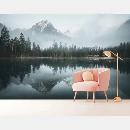 Papier peint reflets brumeux des montagnes et de la forêt – Wallnifity®