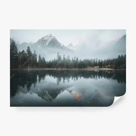Papier peint reflets brumeux des montagnes et de la forêt – Wallnifity®