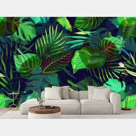 Papier peint jungle de feuilles tropicales luxuriante – Wallnifity®