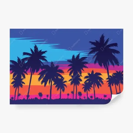 Papier peint scène tropicale rétro aux palmiers – Wallnifity®