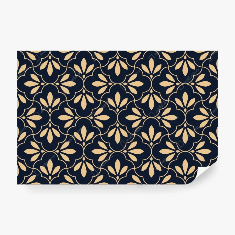 Papier peint motif floral géométrique bleu marine et beige – Wallnifity® Papier peint motif floral géométrique bleu marine et beige – Wallnifity®