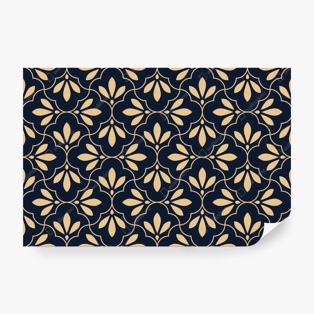 Papier peint motif floral géométrique bleu marine et beige – Wallnifity® Papier peint motif floral géométrique bleu marine et beige – Wallnifity®