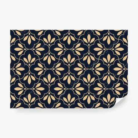 Papier peint motif floral géométrique bleu marine et beige – Wallnifity®