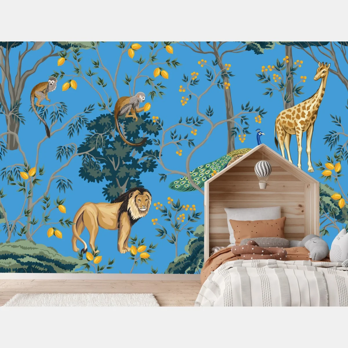 Papier peint jungle exotique colorée sur fond bleu – Wallnifity® Papier peint jungle exotique colorée sur fond bleu – Wallnifity®