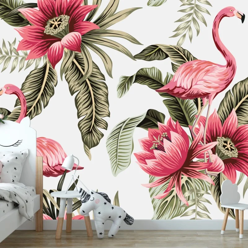 Papier peint motif tropical avec flamants roses et fleurs exotiques – Wallnifity® Papier peint motif tropical avec flamants roses et fleurs exotiques – Wallnifity®