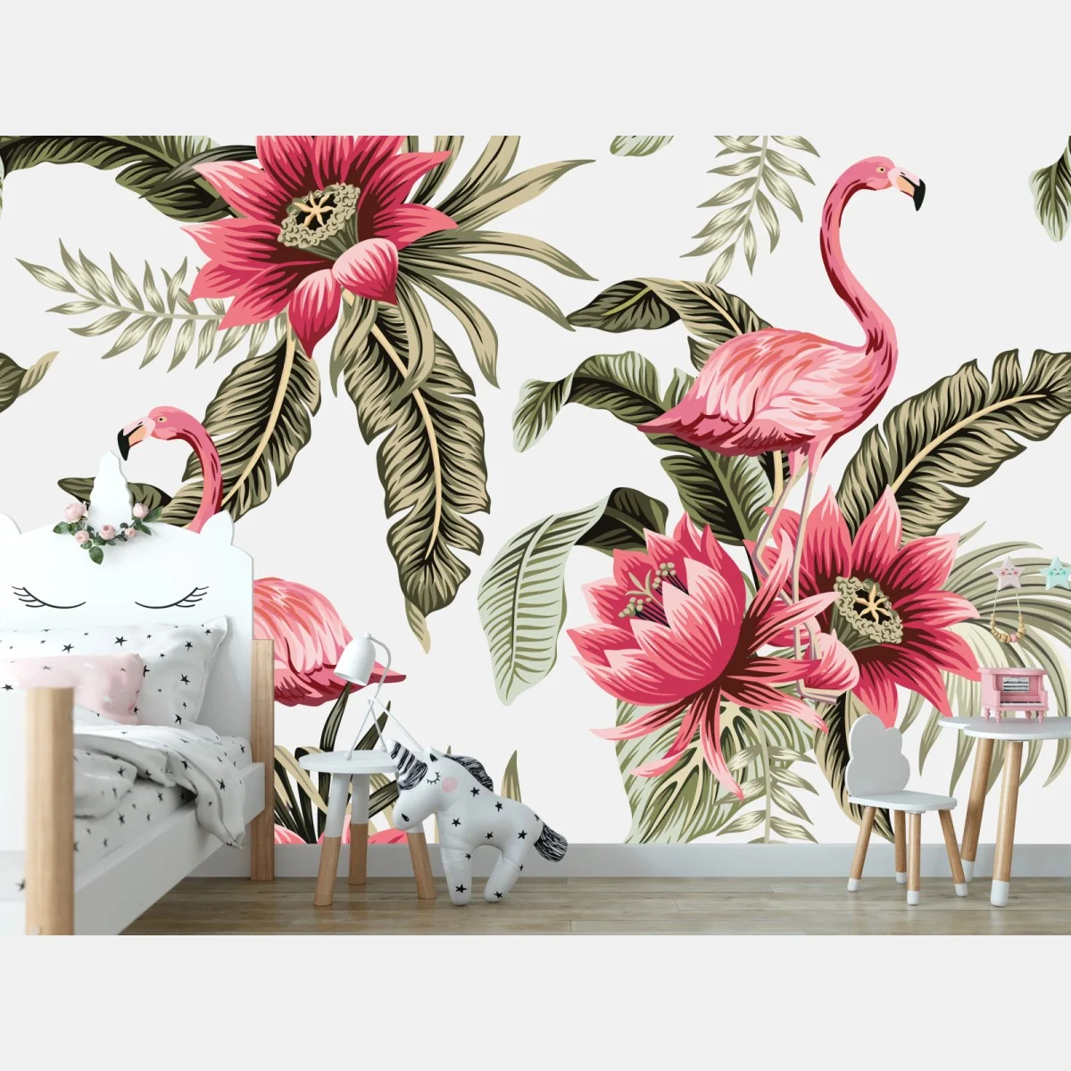 Papier peint motif tropical avec flamants roses et fleurs exotiques – Wallnifity® Papier peint motif tropical avec flamants roses et fleurs exotiques – Wallnifity®
