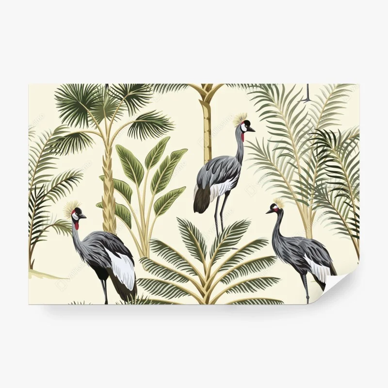Papier peint jungle élégante aux grues couronnées – Wallnifity® Papier peint jungle élégante aux grues couronnées – Wallnifity®