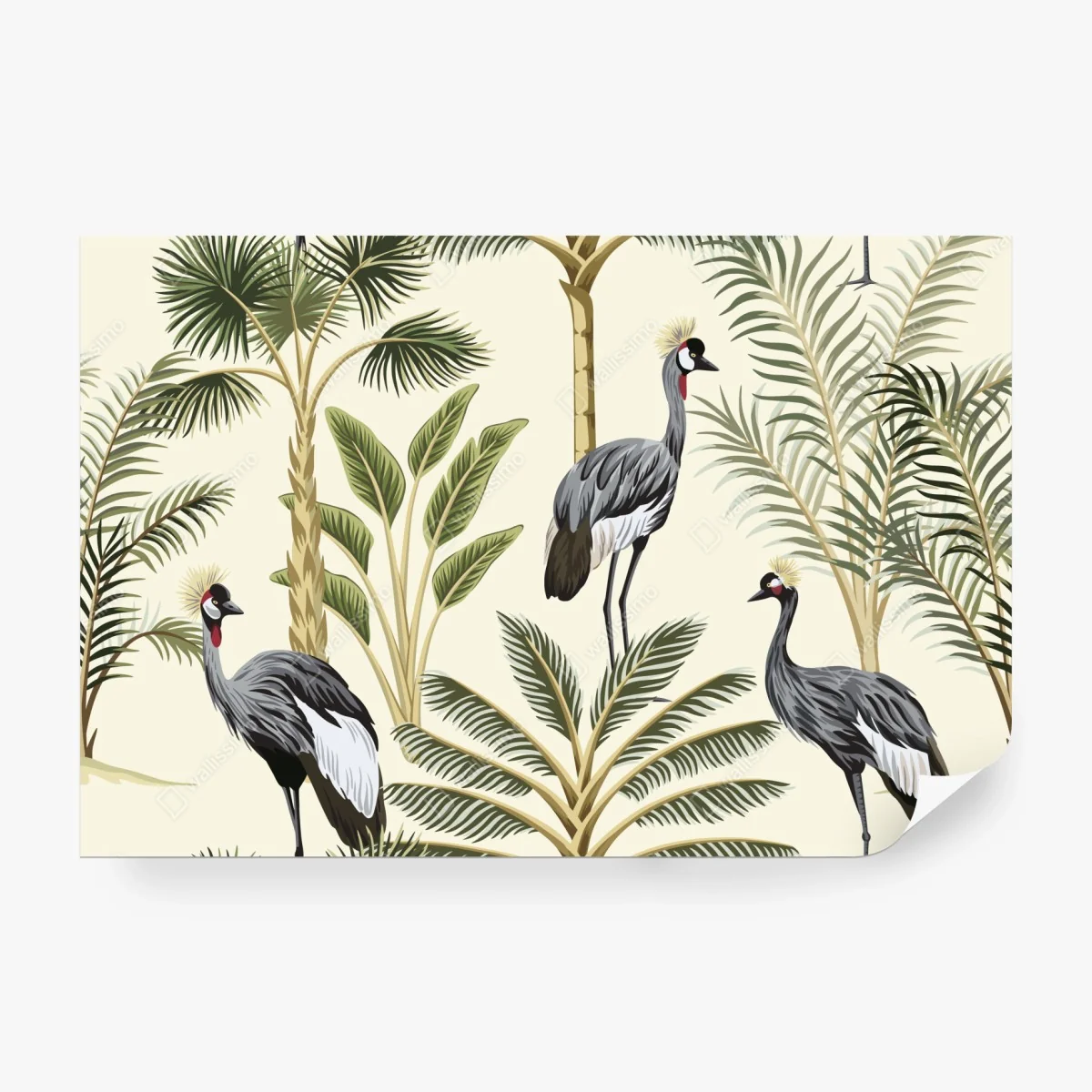 Papier peint jungle élégante aux grues couronnées – Wallnifity® Papier peint jungle élégante aux grues couronnées – Wallnifity®