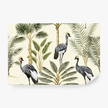 Papier peint jungle élégante aux grues couronnées – Wallnifity®