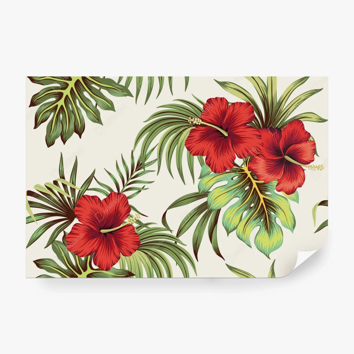 Papier peint jardin tropical aux hibiscus rouges – Wallnifity® Papier peint jardin tropical aux hibiscus rouges – Wallnifity®