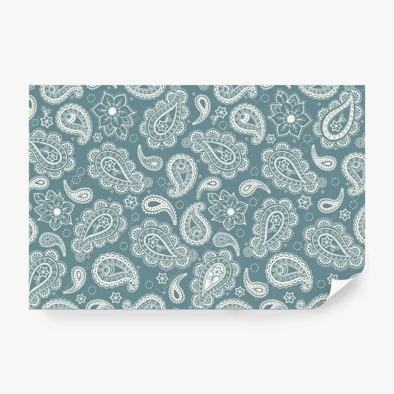 Papier peint motif cachemire floral bleu-vert élégant – Wallnifity® Papier peint motif cachemire floral bleu-vert élégant – Wallnifity®
