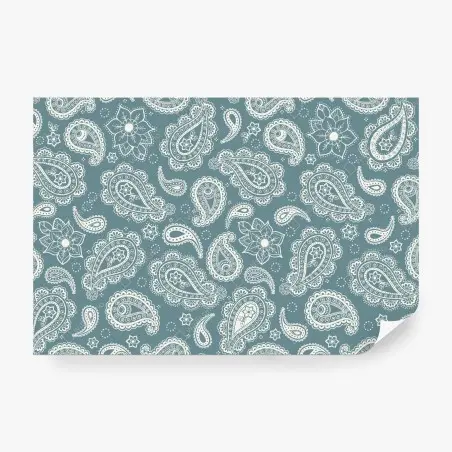 Papier peint motif cachemire floral bleu-vert élégant – Wallnifity®