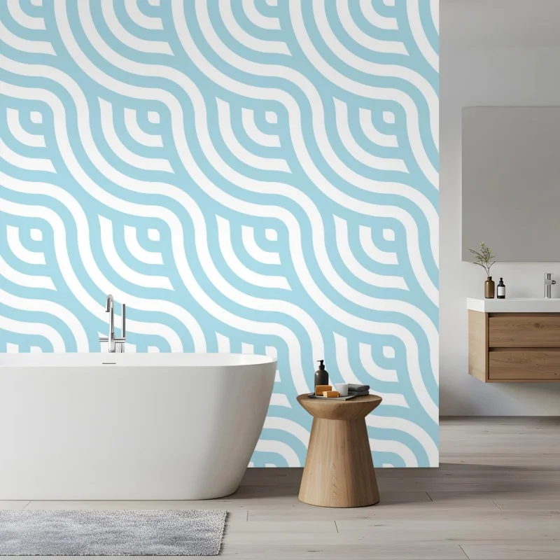 Papier peint motif géométrique ondulé bleu et blanc – Wallnifity® Papier peint motif géométrique ondulé bleu et blanc – Wallnifity®