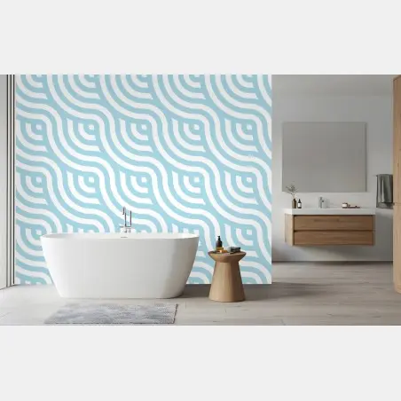 Papier peint motif géométrique ondulé bleu et blanc – Wallnifity®