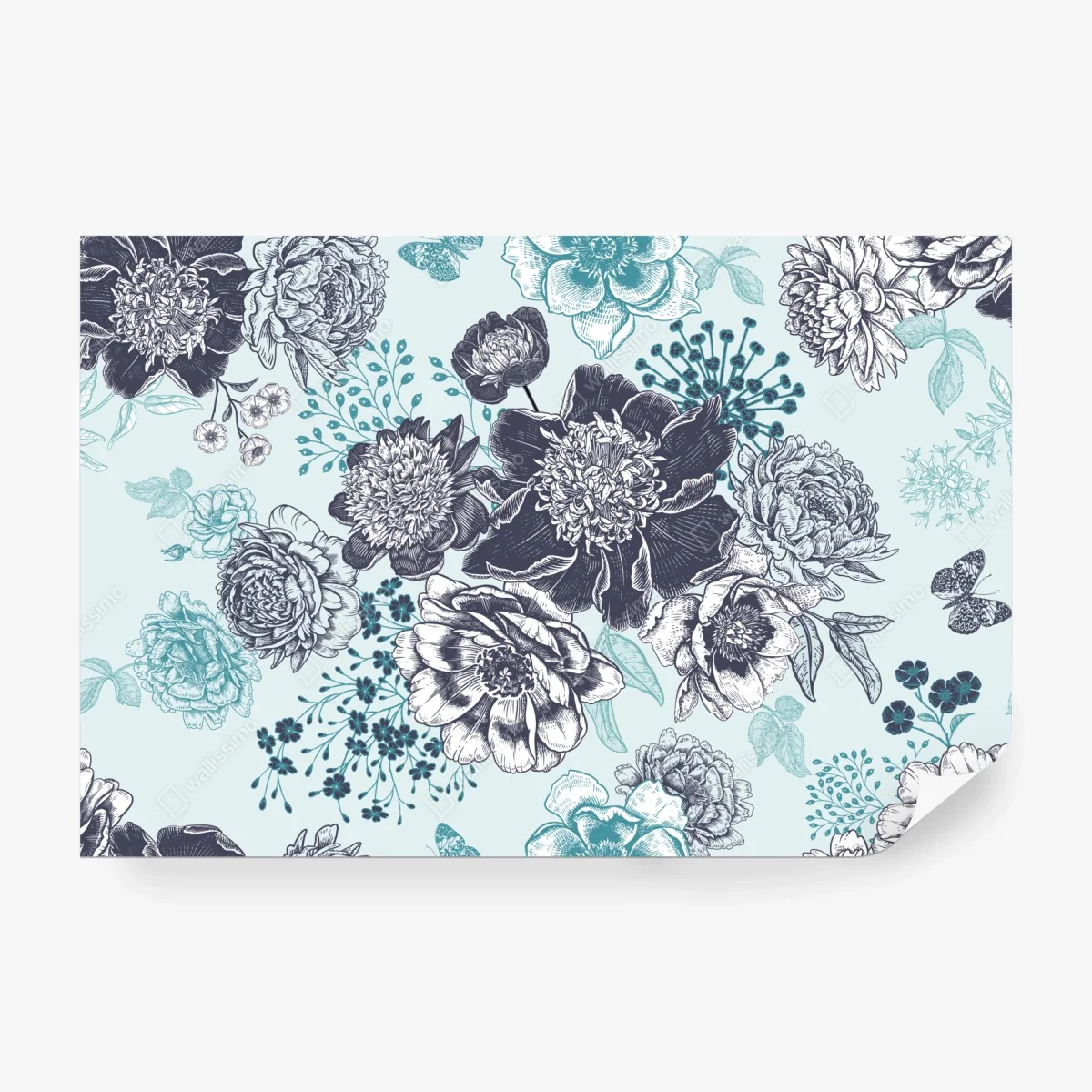 Papier peint motif floral bleu et ivoire style gravure – Wallnifity® Papier peint motif floral bleu et ivoire style gravure – Wallnifity®