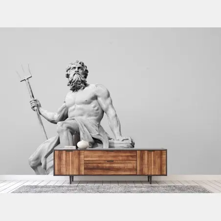 Papier peint Neptune majestueux, statue classique en noir et blanc – Wallnifity®