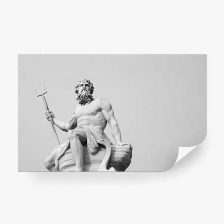 Papier peint Neptune majestueux, statue classique en noir et blanc – Wallnifity®