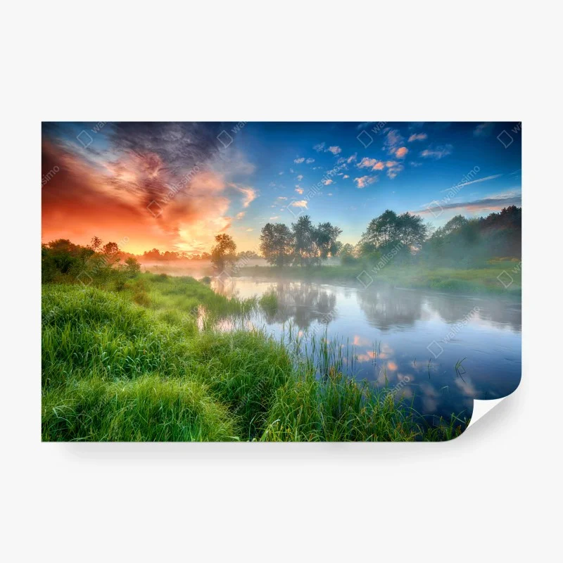 Papier peint aube d'été sur les rives brumeuses – Wallnifity® Papier peint aube d'été sur les rives brumeuses – Wallnifity®