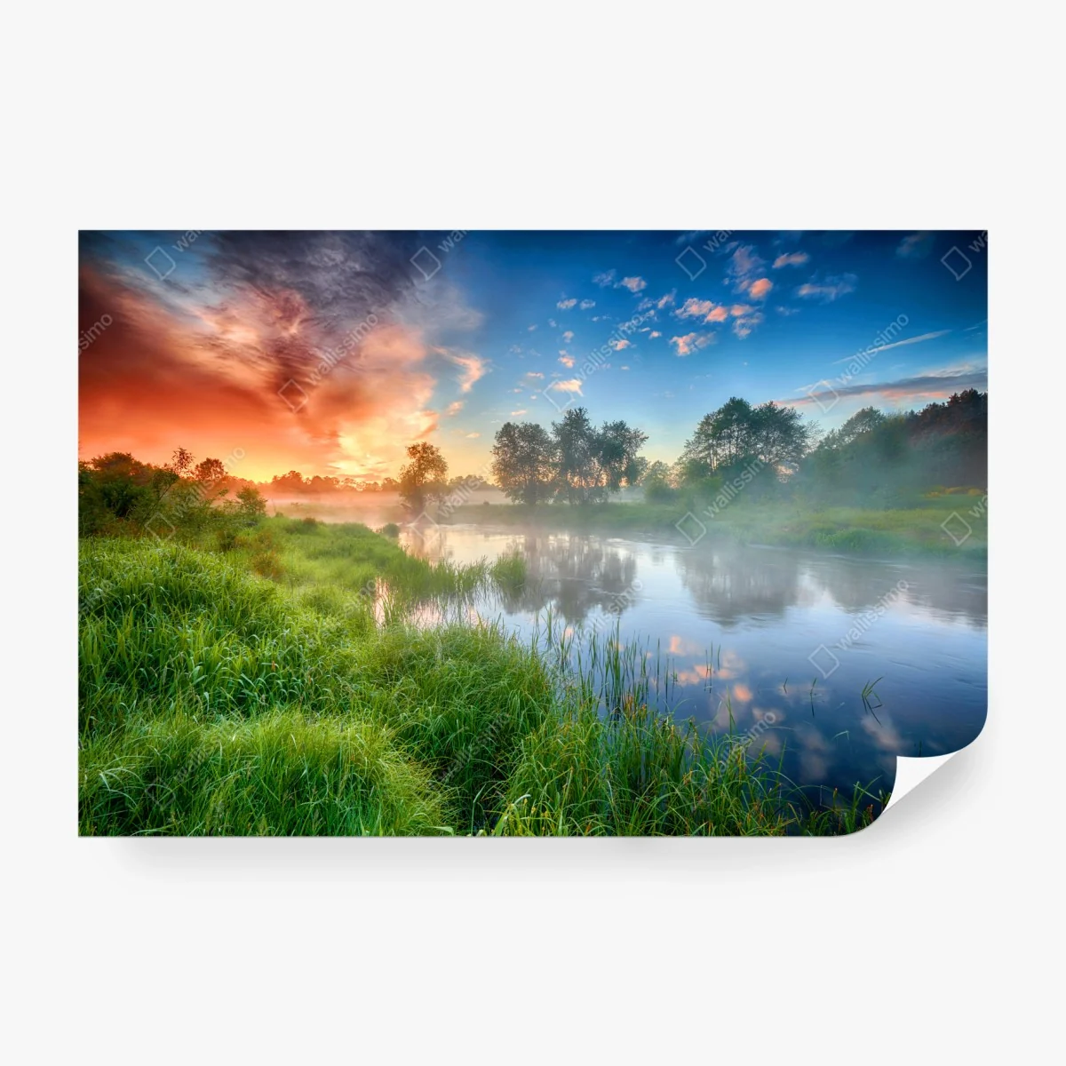 Papier peint aube d'été sur les rives brumeuses – Wallnifity® Papier peint aube d'été sur les rives brumeuses – Wallnifity®