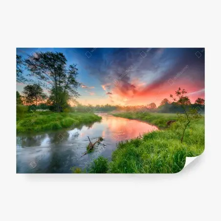 Papier peint aube d'été au bord de la rivière – Wallnifity®
